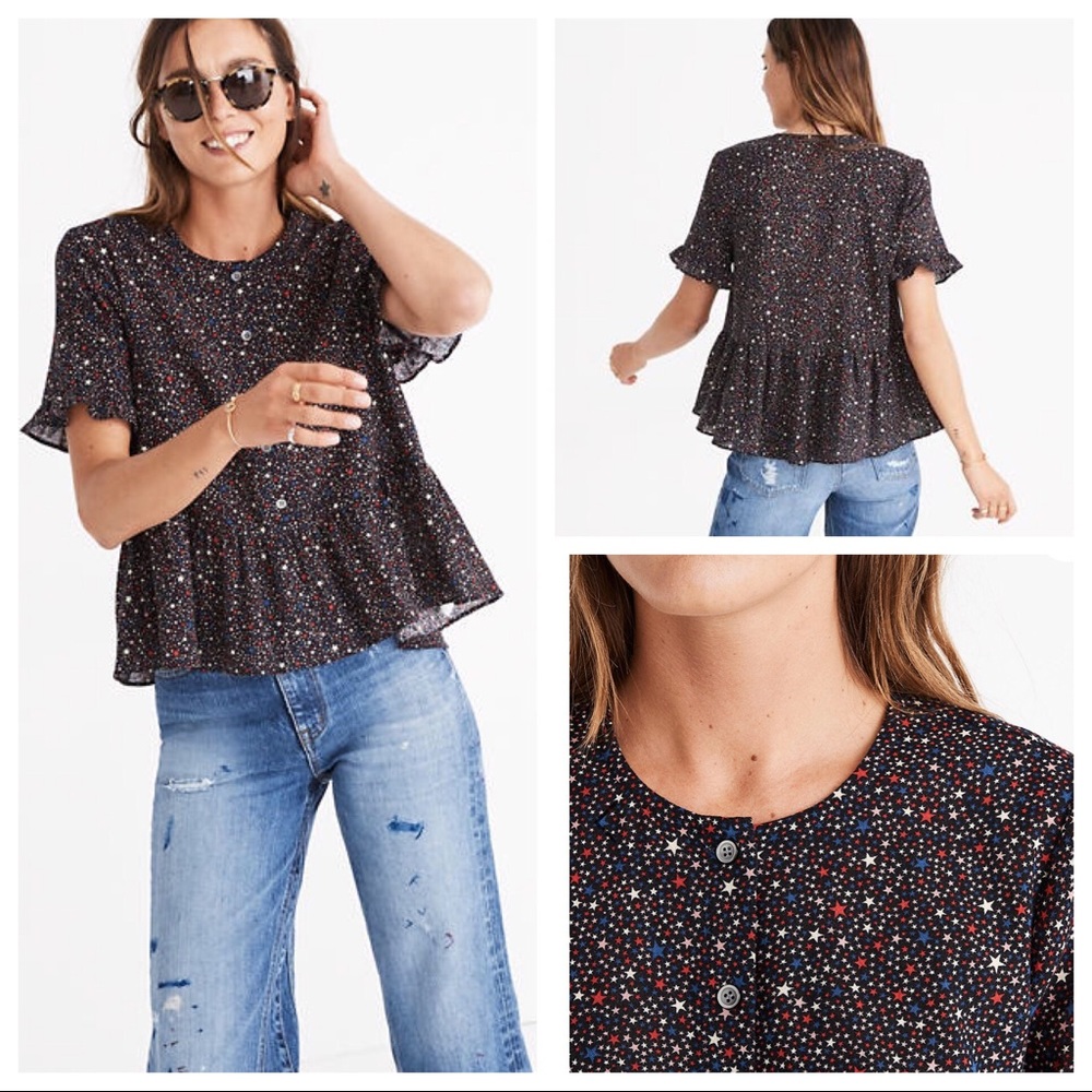 Madewell Blouse Studio Ruffle-Hem Top Starry Night